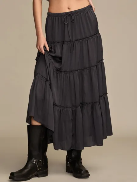 Tiered Hammered Satin Skirt